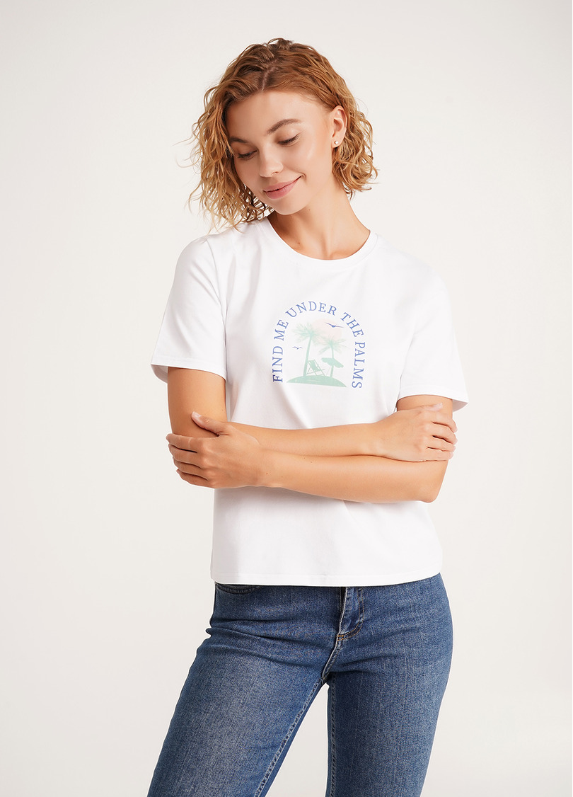 Хлопковая футболка с пальмами T-shirt print 4802/60 white palm print (белый)