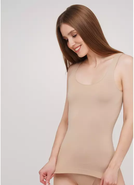 Бесшовная майка на широких бретелях TANK (бежевый)