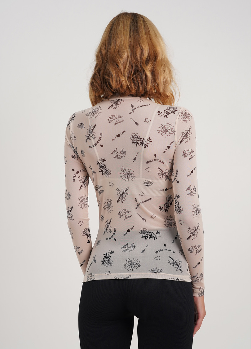 Прозора водолазка з тату з сітки Tatoo 4901/07 beige tattoo (бежевий)