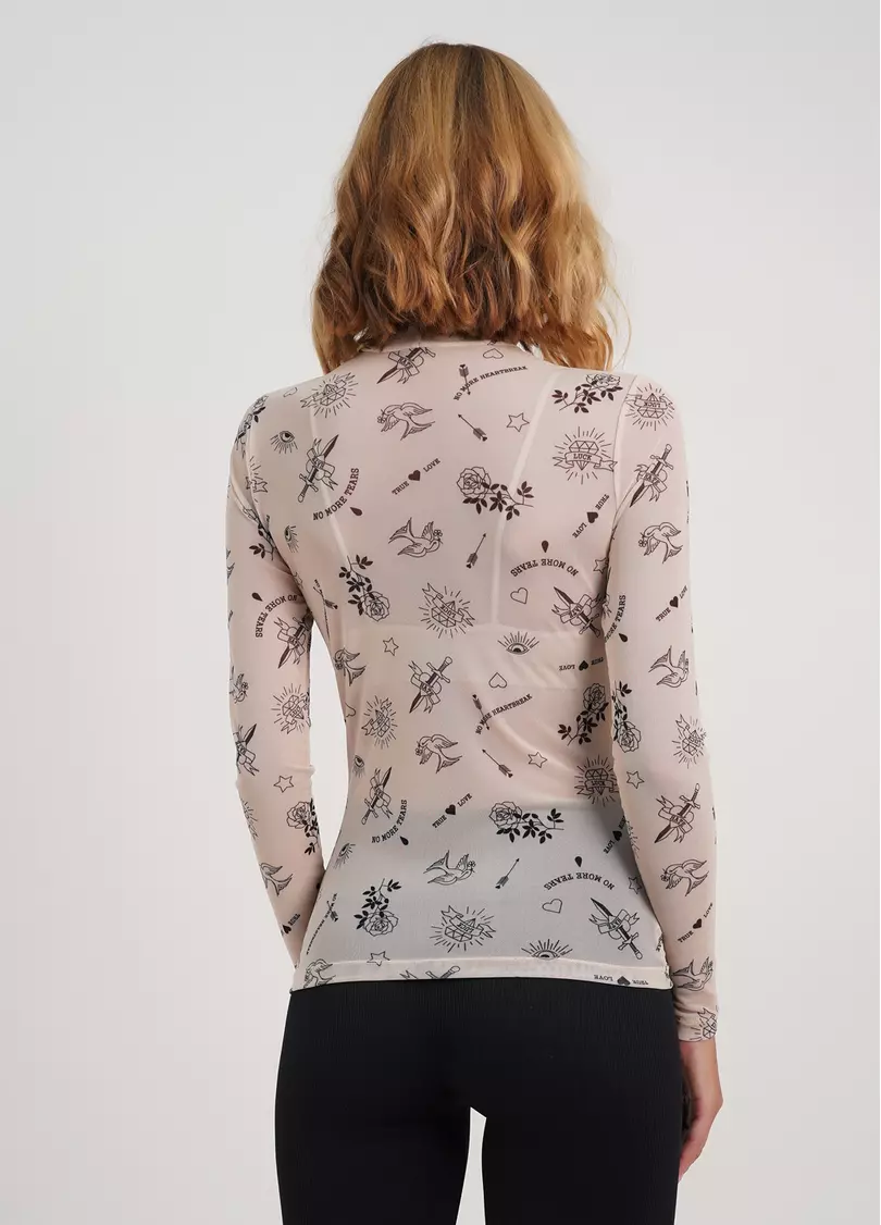 Прозора водолазка з тату з сітки Tatoo 4901/07 beige tattoo (бежевий)