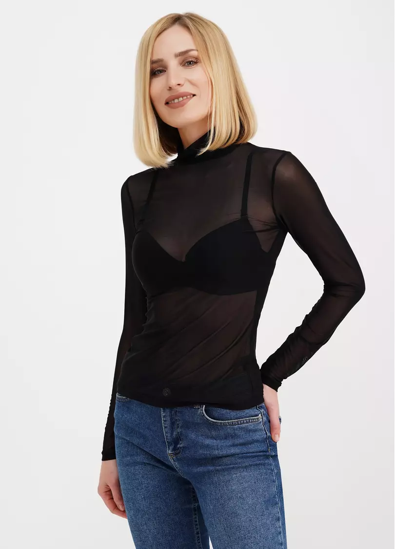 Прозрачная водолазка из сетки Tatoo 4901/07 black (черный)
