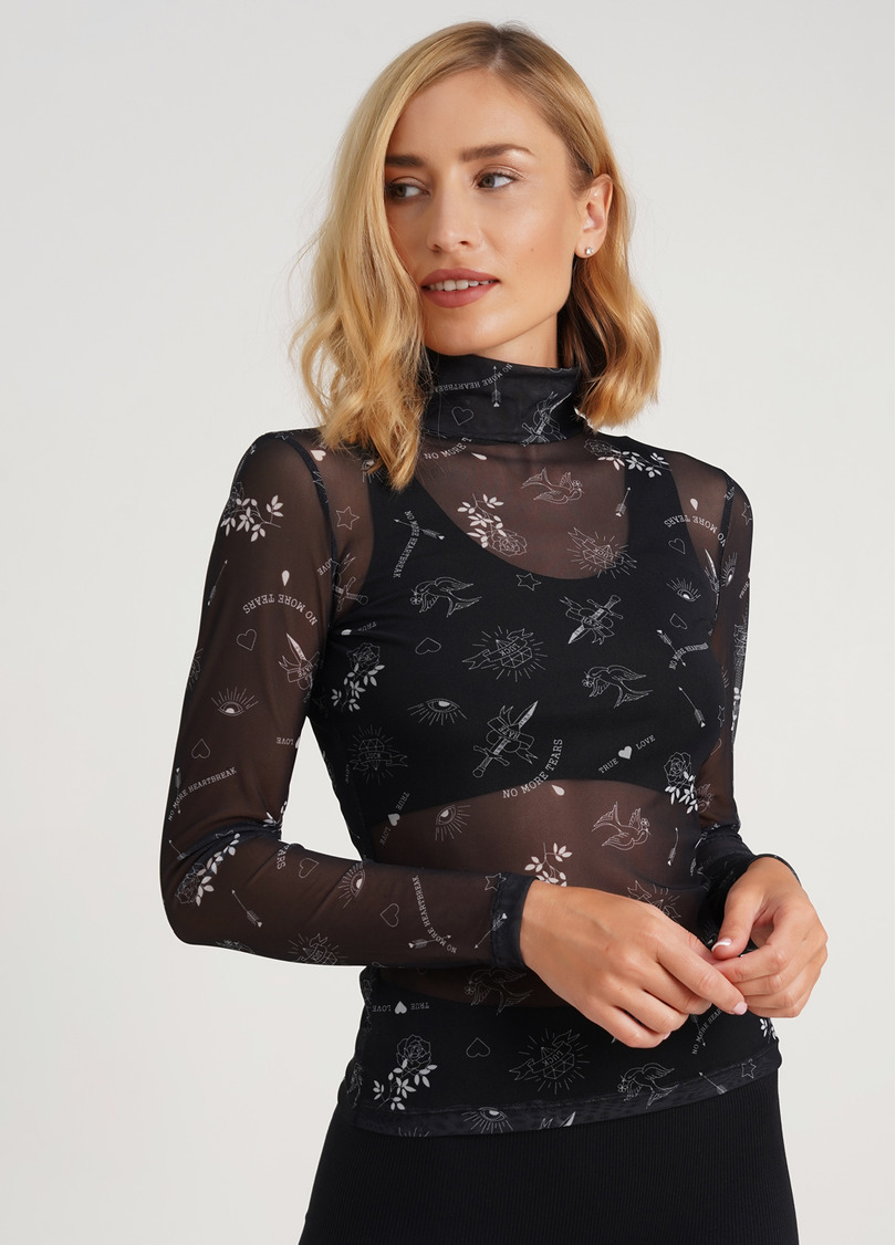 Прозора водолазка з тату з сітки Tatoo 4901/07 black tattoo (чорний)