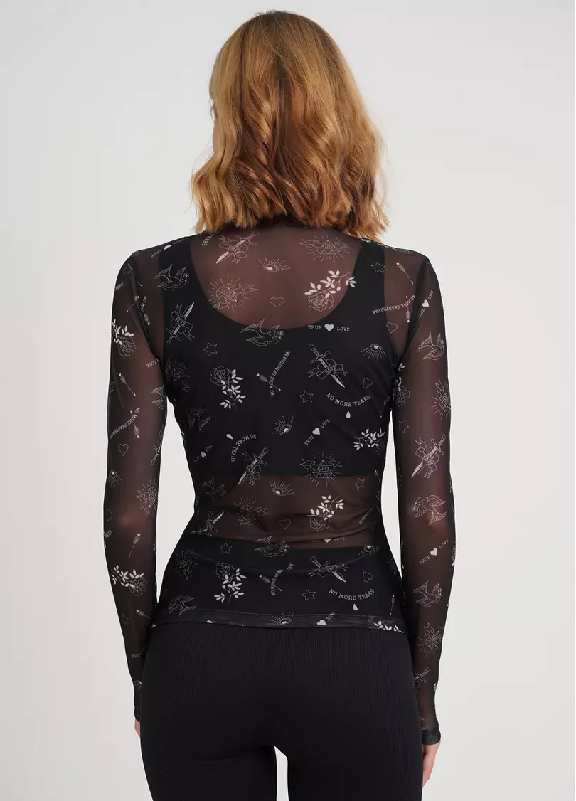 Прозора водолазка з тату з сітки Tatoo 4901/07 black tattoo (чорний)