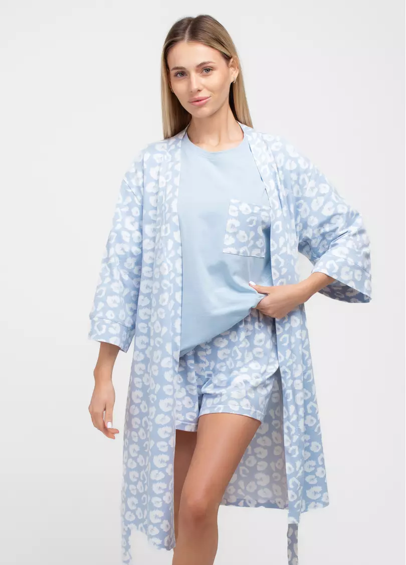 Халат леопардовий з бавони COTTON BLOOM 7239/010 (блакитний)