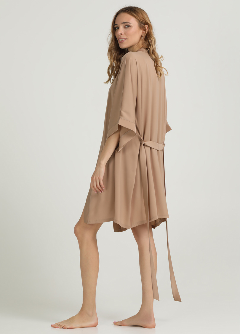 Короткий халат з жатого шовку CREME FOLD 7205/050 creamy beige (бежевий)