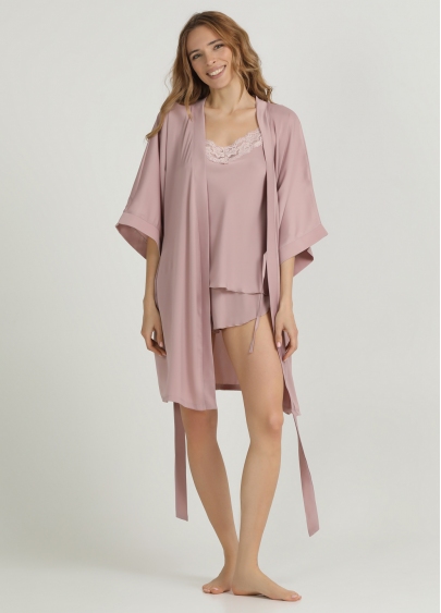 Короткий халат з жатого шовку CREME FOLD 7205/050 soft rose (рожевий)