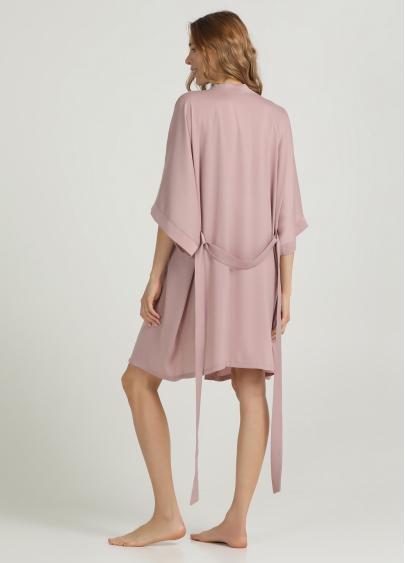 Короткий халат з жатого шовку CREME FOLD 7205/050 soft rose (рожевий)