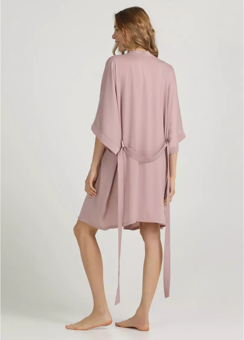 Короткий халат з жатого шовку CREME FOLD 7205/050 soft rose (рожевий)