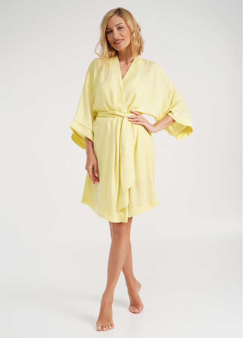 Шелковый халат с кантом на рукавах FLORENCE 7328/050 yellow (желтый)