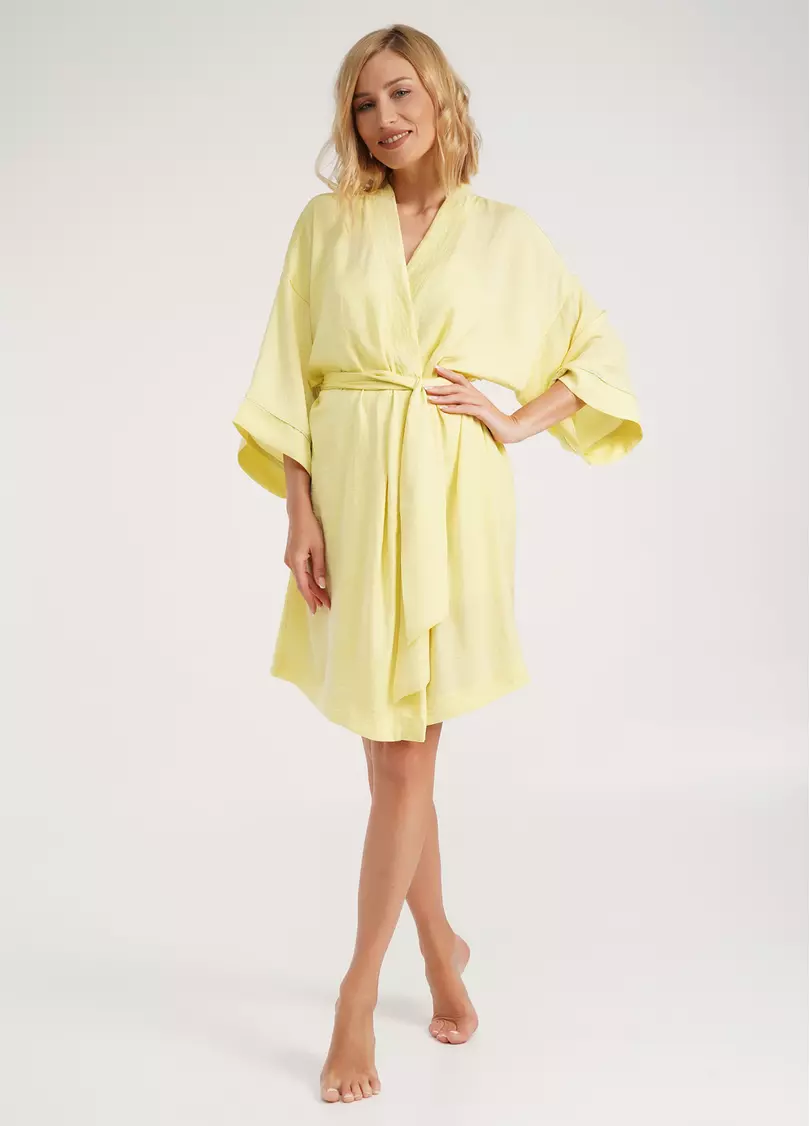 Шовковий халат з кантом на рукавах FLORENCE 7328/050 yellow (жовтий)