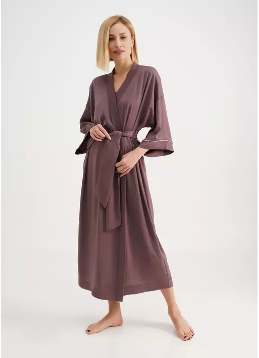 Довгий халат зі жатого шовку FLORENCE 7333/050 dark power (рожевий)