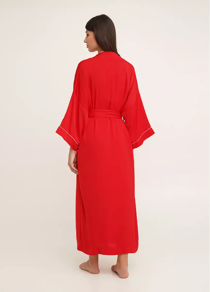 Длинный халат из жатого шелка FLORENCE 7333/050 red (красный)
