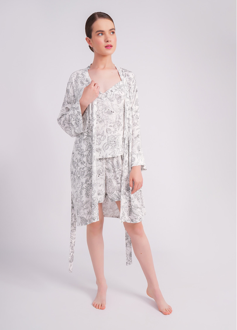 Халат з віскози в квіти FLOSSED IN FLOWERS 7336/040 white/black floral print (білий)