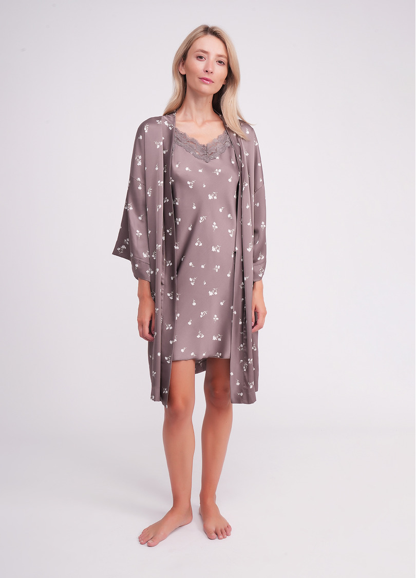 Халат с цветочным принтом FLURISSE 7237/050 deep taupe/floral print (коричневый)