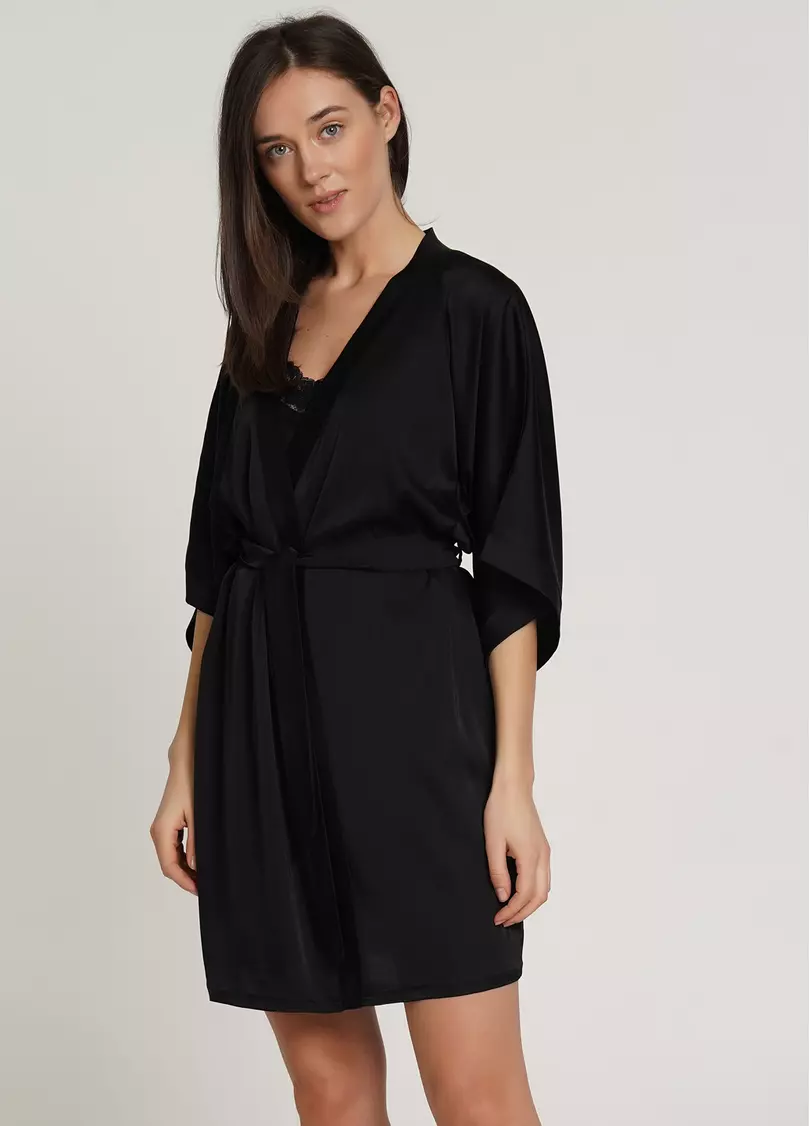 Шелковый халат HELENA 7205/050 black (черный)