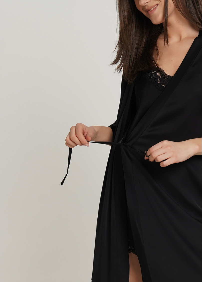 Шелковый халат HELENA 7205/050 black (черный)