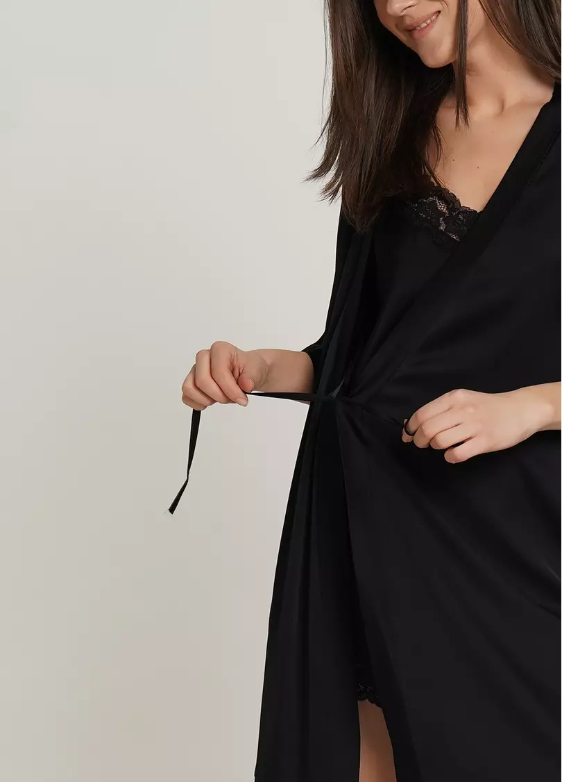 Шелковый халат HELENA 7205/050 black (черный)