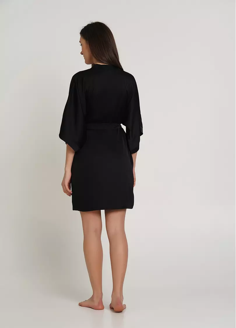 Шелковый халат HELENA 7205/050 black (черный)