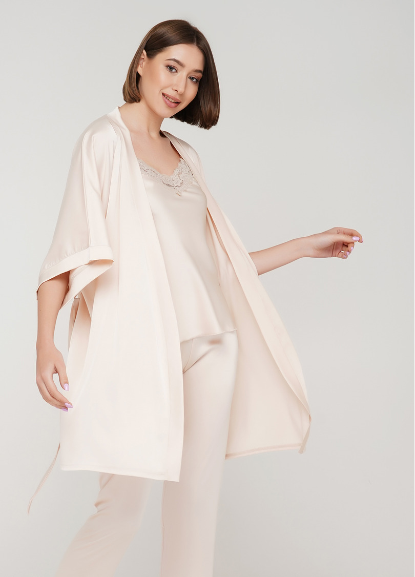 Шелковый халат HELENA 7205/050 latte (белый)