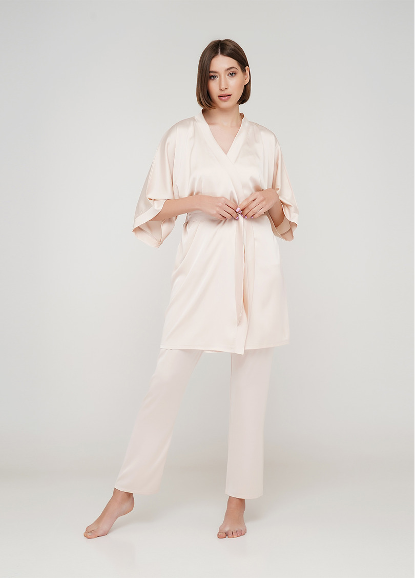 Шелковый халат HELENA 7205/050 latte (белый)