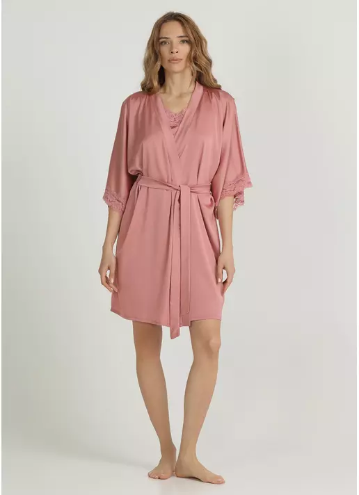 Короткий халат с кружевом HELENA 7212/051 antique rose (розовый)