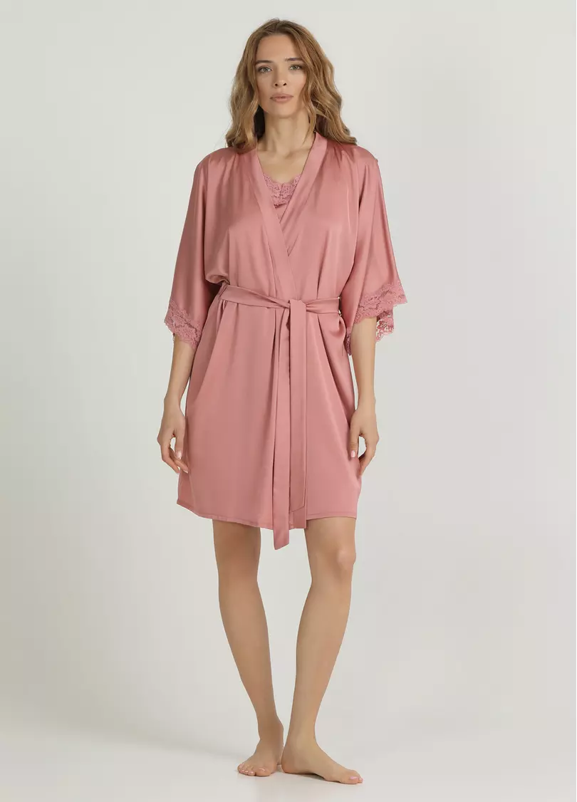 Короткий халат з мереживом HELENA 7212/051 antique rose (рожевий)