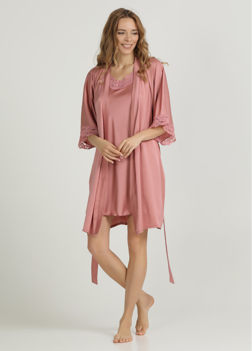 Короткий халат с кружевом HELENA 7212/051 antique rose (розовый)