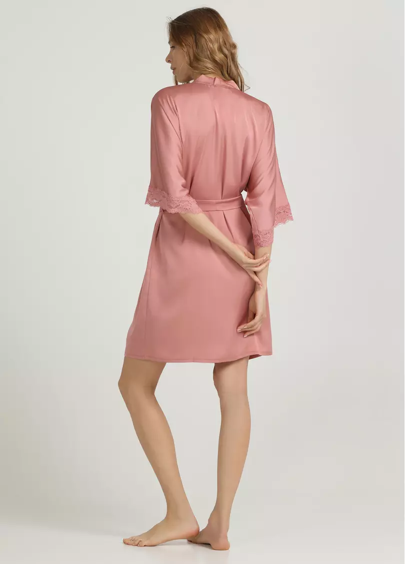 Короткий халат з мереживом HELENA 7212/051 antique rose (рожевий)