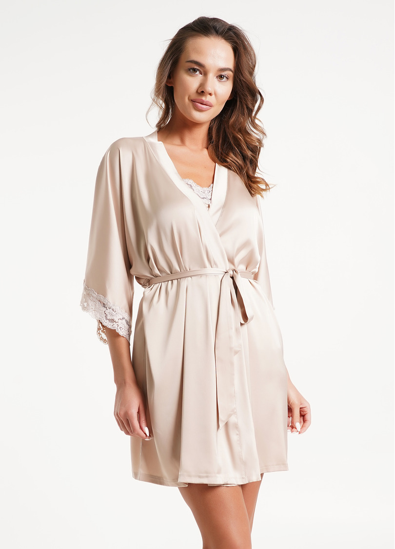 Короткий халат с кружевом HELENA 7212/051 beige (бежевый)