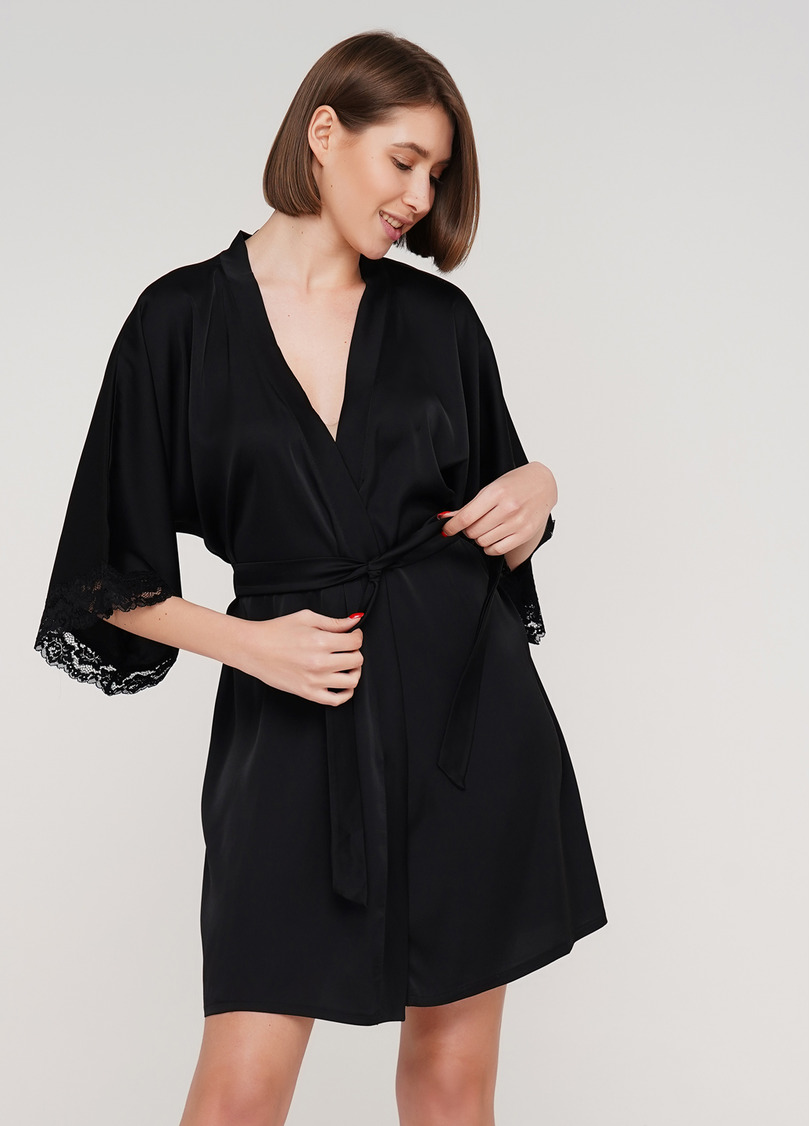 Короткий халат с кружевом HELENA 7212/051 (черный)