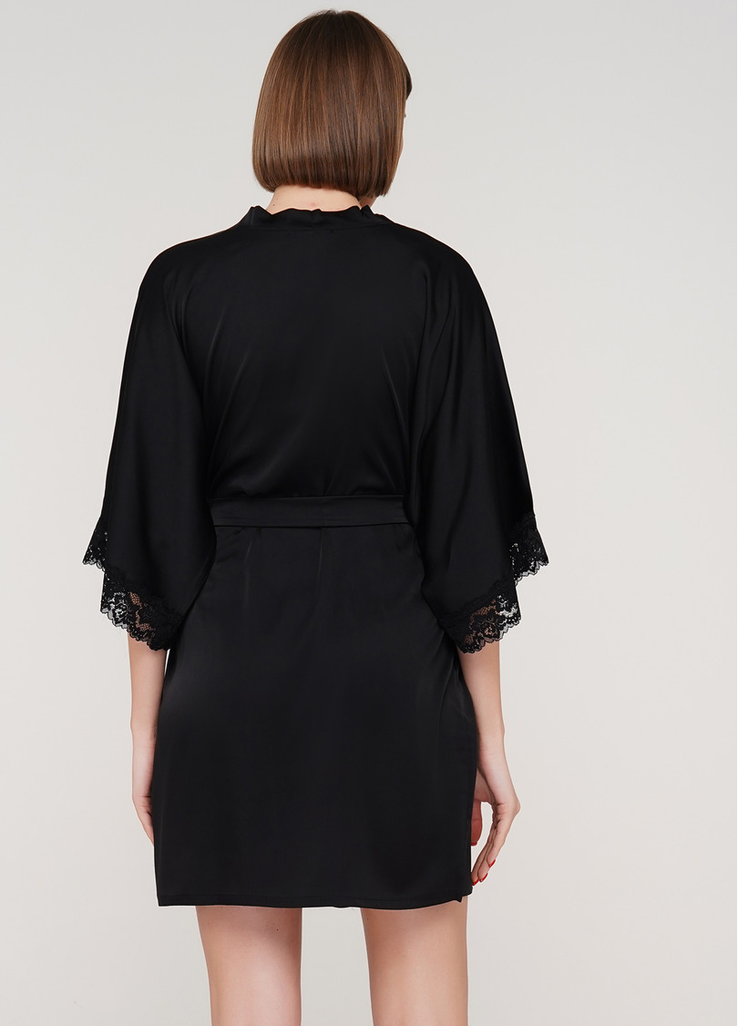 Короткий халат с кружевом HELENA 7212/051 (черный)