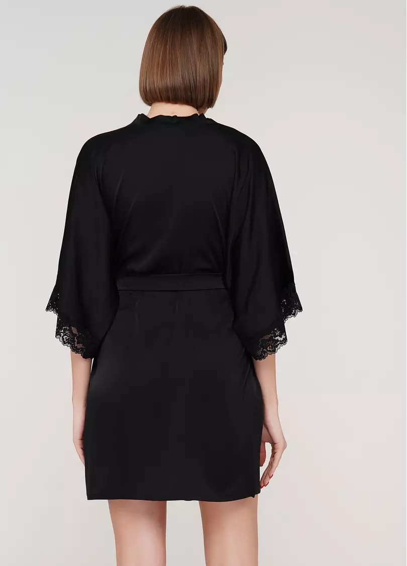 Короткий халат с кружевом HELENA 7212/051 (черный)