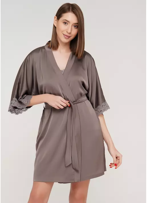 Халат с кружевом HELENA 7212/051 (коричневый)