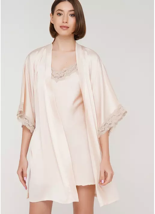 Халат с кружевом HELENA 7212/051 (молочный)