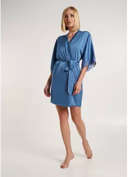 Короткий халат с кружевом HELENA 7212/051 light blue (голубой)