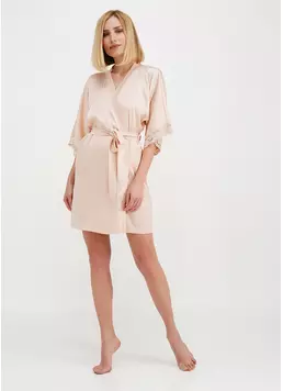 Короткий халат с кружевом HELENA 7212/051 naturale (бежевый)