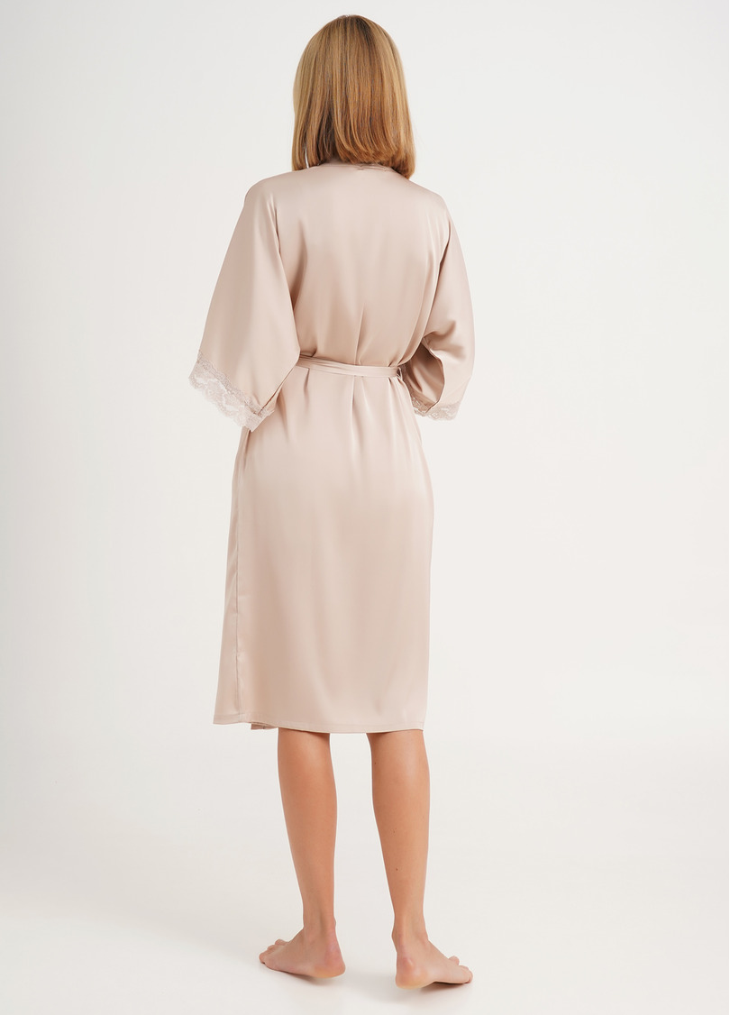 Халат шелковый c кружевом HELENA 7214/051 beige (бежевый)