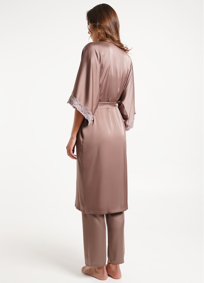 Халат шелковый c кружевом HELENA 7214/051 chocolate (коричневый)