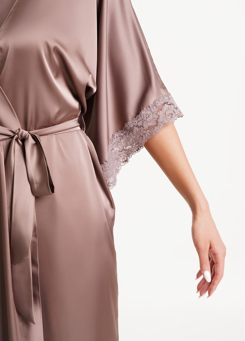 Халат шелковый c кружевом HELENA 7214/051 chocolate (коричневый)