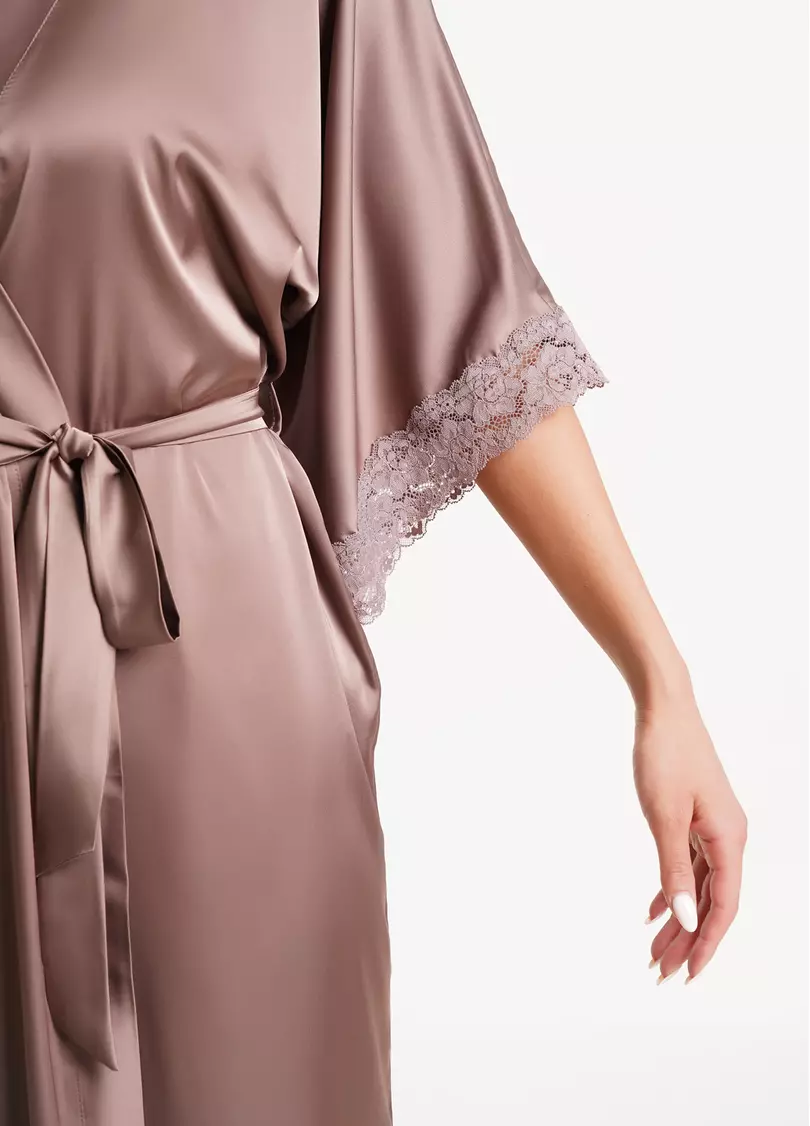 Халат шелковый c кружевом HELENA 7214/051 chocolate (коричневый)