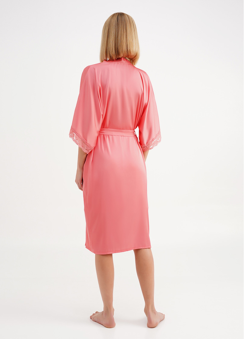Халат шелковый с кружевом HELENA 7214/051 coral (розовый)