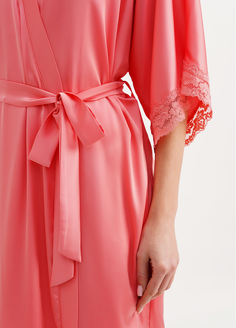 Халат шелковый с кружевом HELENA 7214/051 coral (розовый)