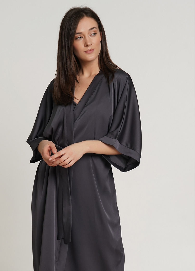 Довгий халат шовковий HELENA 7215/050 griffel (сірий)