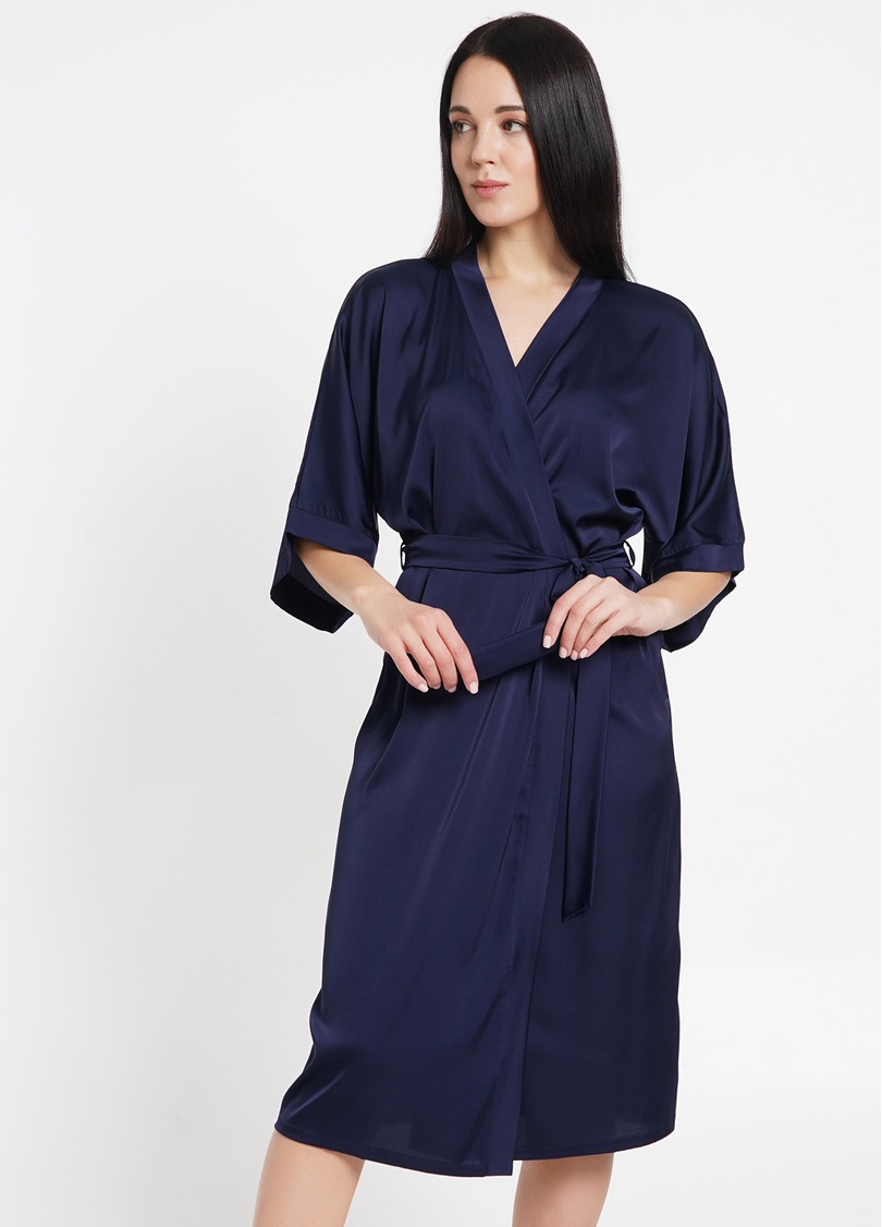 Шелковый халат с широкими рукавами HELENA 7215/050 navy (синий)