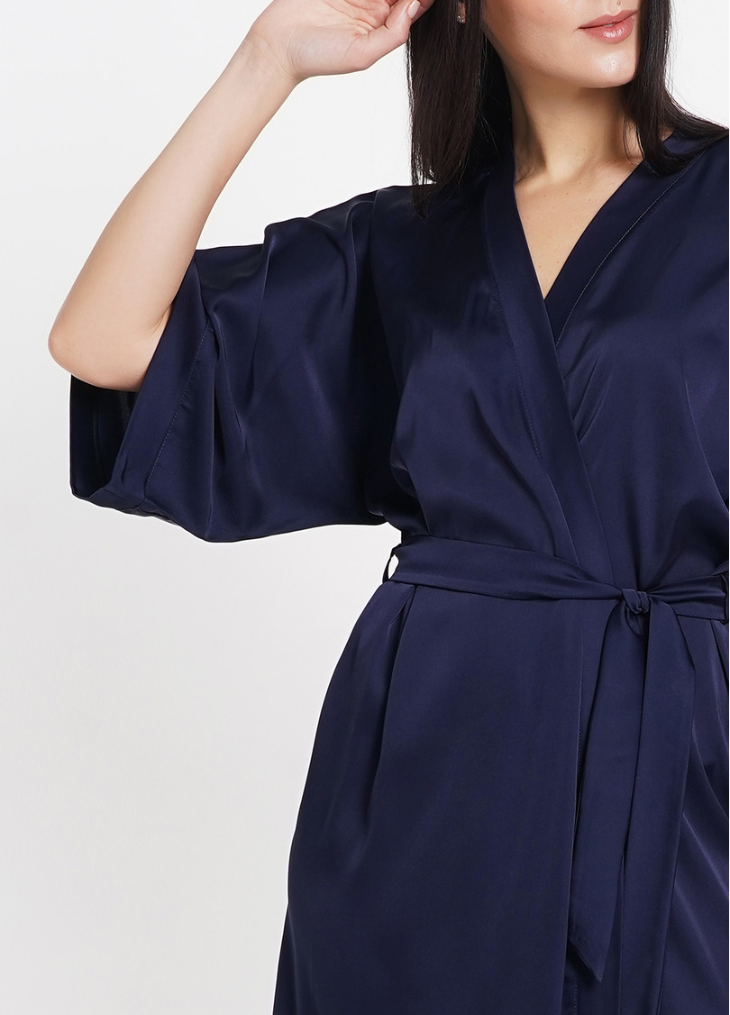 Шелковый халат с широкими рукавами HELENA 7215/050 navy (синий)