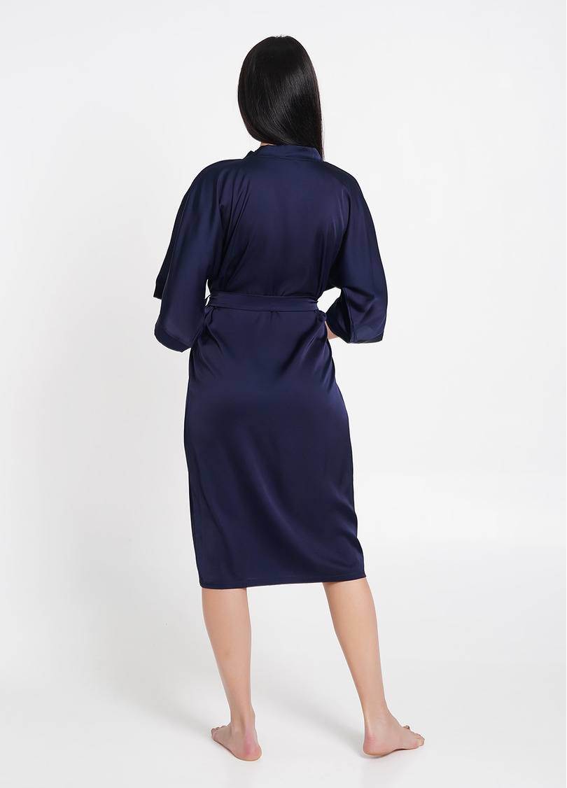 Шелковый халат с широкими рукавами HELENA 7215/050 navy (синий)