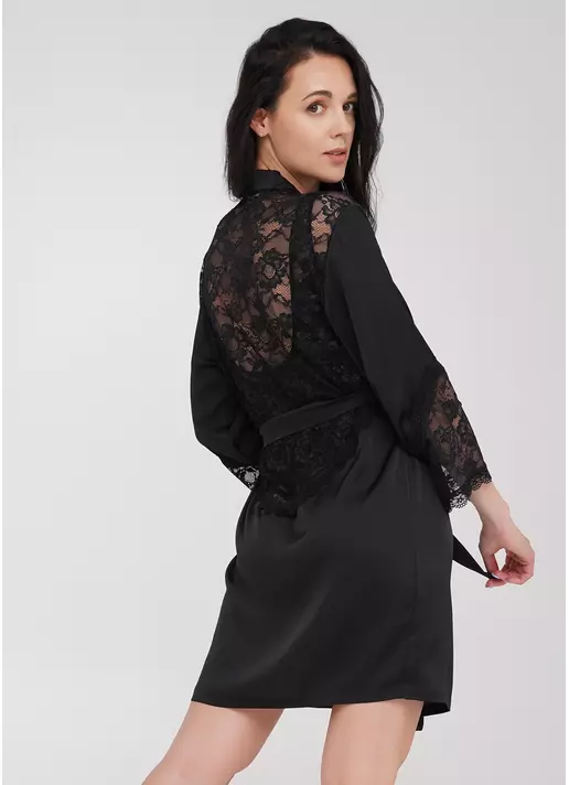 Халат с кружевной спинкой и окантовкой на рукавах HELENA 7317/051