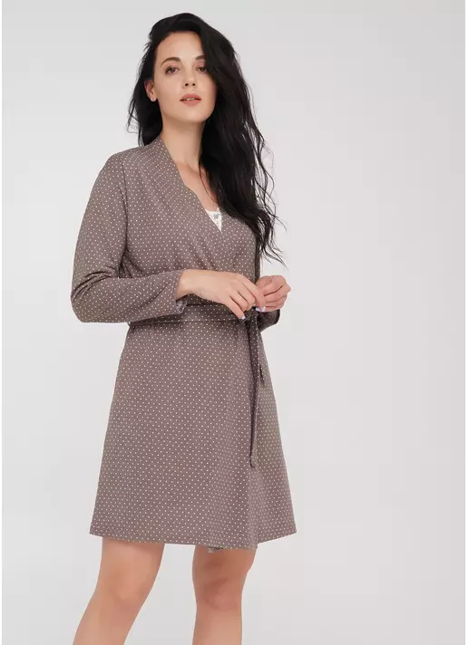 Короткий халат с принтом на спине и горохом JULIET 7302/030