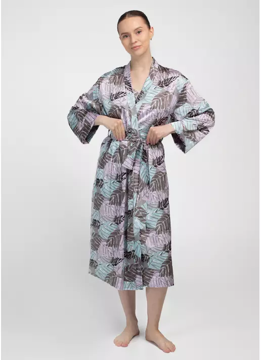 Шелковый халат LEAFSONG 7338/050 mokko print (коричневый)