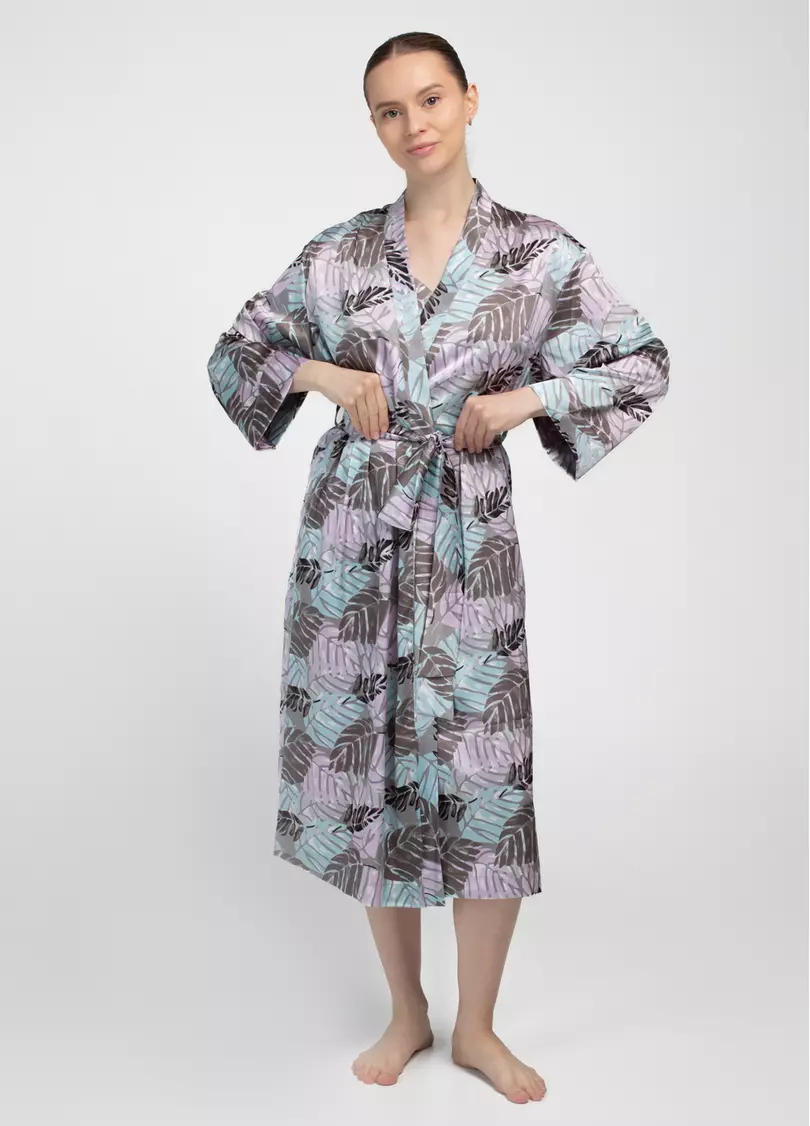 Шелковый халат LEAFSONG 7338/050 mokko print (коричневый)